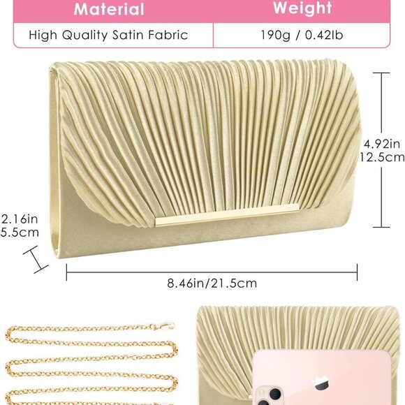 Roomy Gold Handbag for Parties - Fashionable and Functional Evening Clutch - Picture 2 of 7